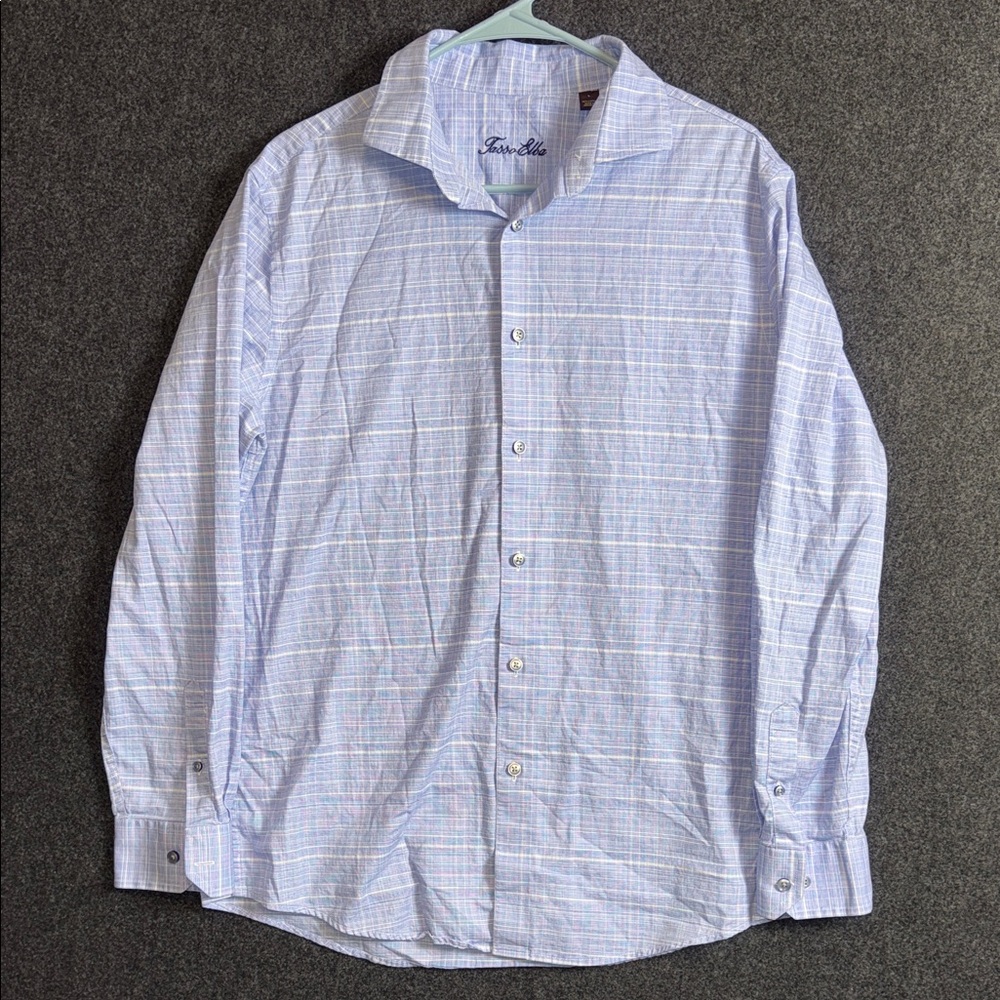 Tasso Elba Light Blue Plaid Button-Down Shirt - Picture 3 of 8